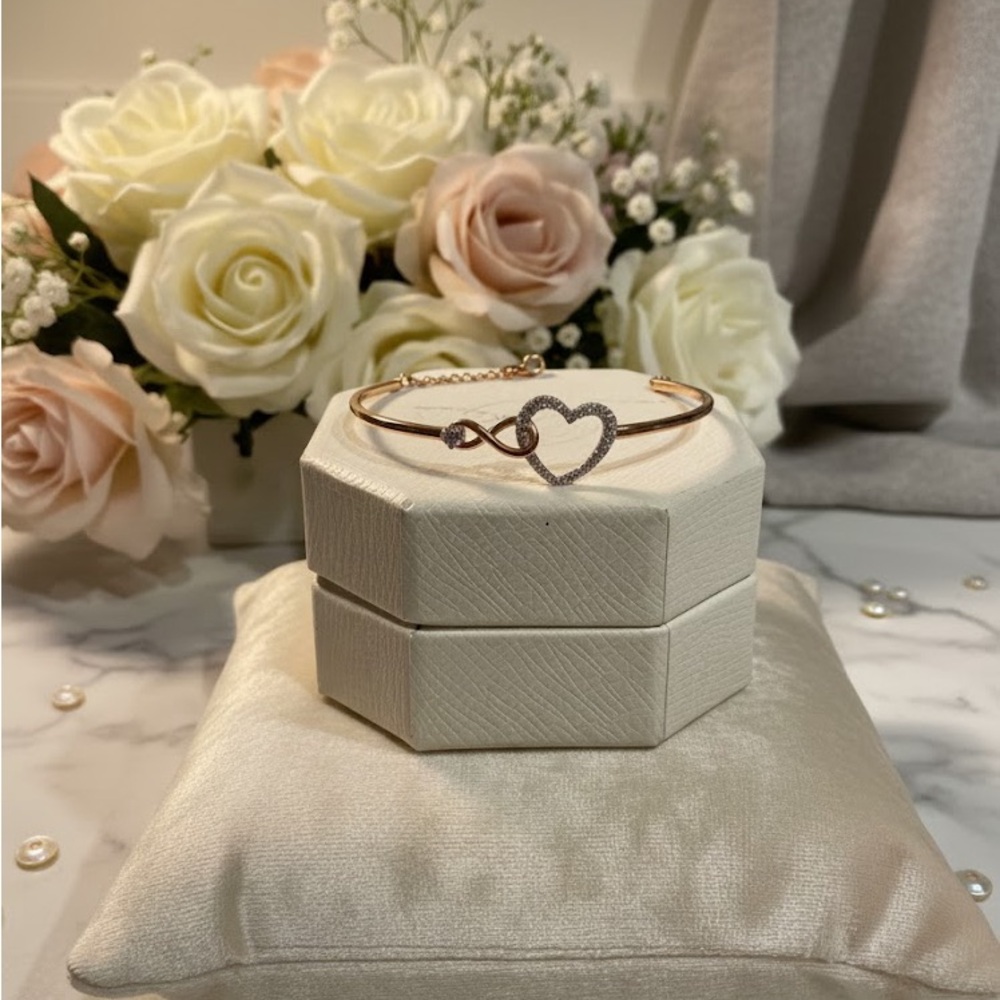 Swarovski infinity and heart bangle